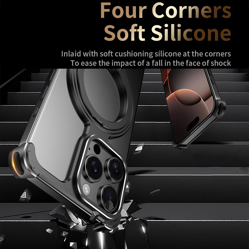 For iPhone 16 Pro Borderless 360 Degree Holder Metal Phone Case - Desert Gold - EDA010121402A