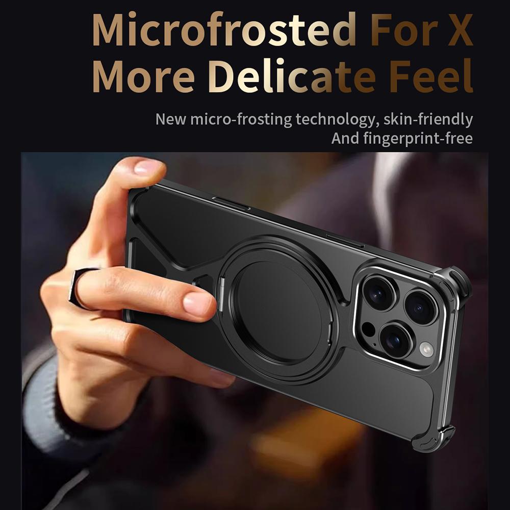 For iPhone 16 Pro Borderless 360 Degree Holder Metal Phone Case - Desert Gold - EDA010121402A