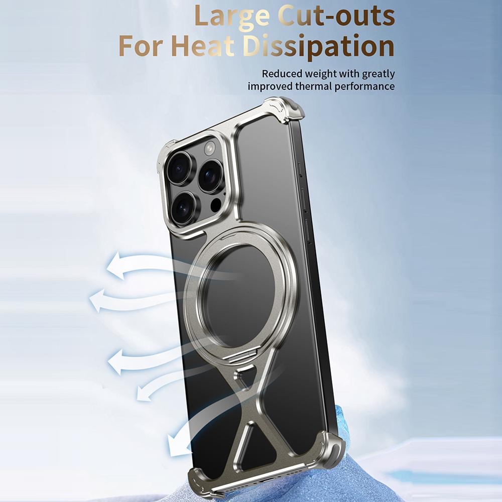 For iPhone 16 Pro Borderless 360 Degree Holder Metal Phone Case - Desert Gold - EDA010121402A