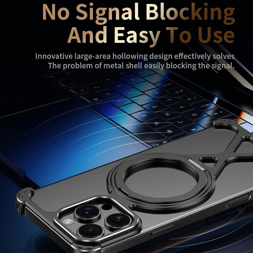 For iPhone 16 Pro Max Borderless 360 Degree Holder Metal Phone Case - Desert Gold - EDA010121401A