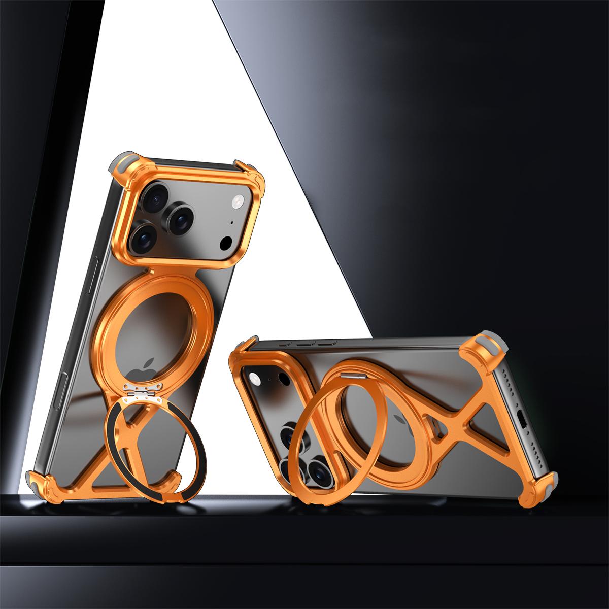 For iPhone 18 Pro Max / 17 Pro Max Borderless 360 Degree Holder Metal Phone Case - Orange - EDA010121501A