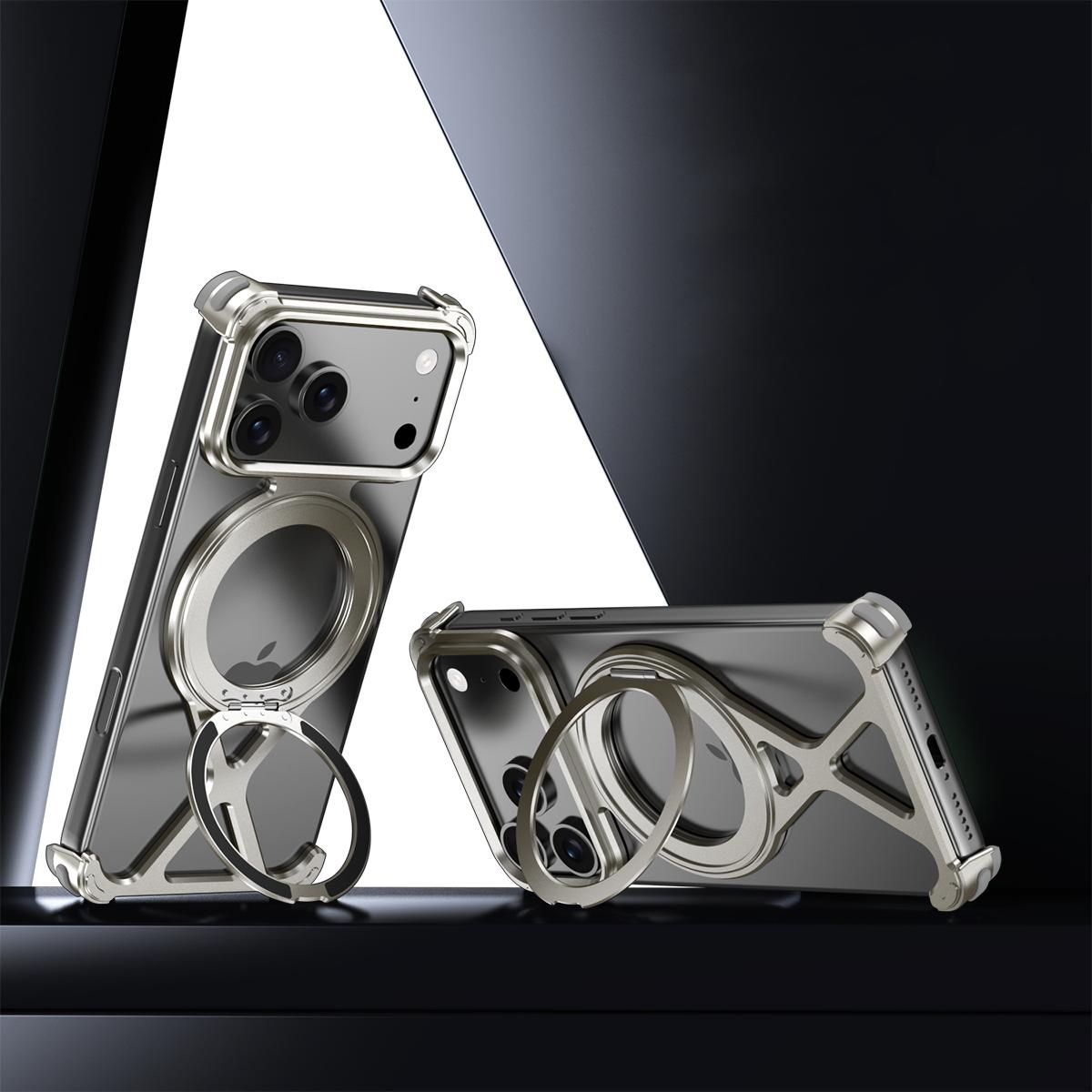 For iPhone 18 Pro Max / 17 Pro Max Borderless 360 Degree Holder Metal Phone Case - Titanium - EDA010121501B