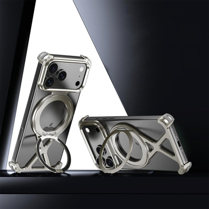 For iPhone 18 Pro Max / 17 Pro Max Borderless 360 Degree Holder Metal Phone Case - Titanium - EDA010121501B