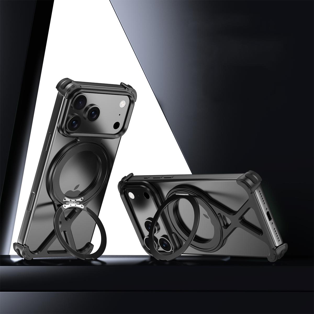 For iPhone 18 Pro Max / 17 Pro Max Borderless 360 Degree Holder Metal Phone Case - Black - EDA010121501C