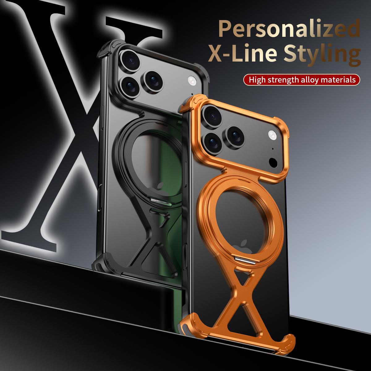 For iPhone 18 Pro Max / 17 Pro Max Borderless 360 Degree Holder Metal Phone Case - Orange - EDA010121501A