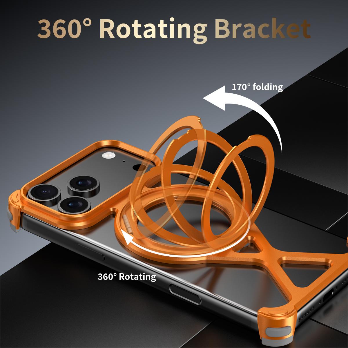 For iPhone 18 Pro Max / 17 Pro Max Borderless 360 Degree Holder Metal Phone Case - Orange - EDA010121501A