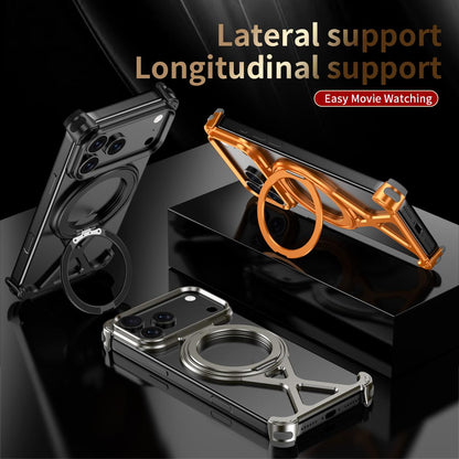 For iPhone 18 Pro Max / 17 Pro Max Borderless 360 Degree Holder Metal Phone Case - Orange - EDA010121501A