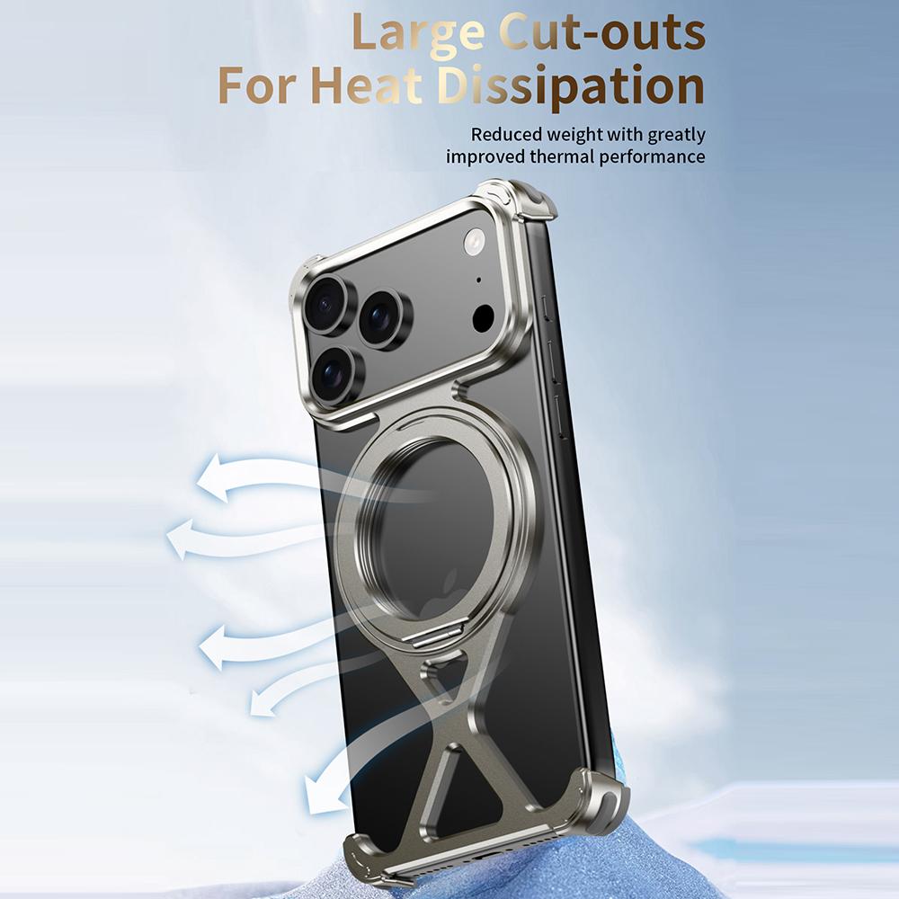 For iPhone 18 Pro Max / 17 Pro Max Borderless 360 Degree Holder Metal Phone Case - Orange - EDA010121501A