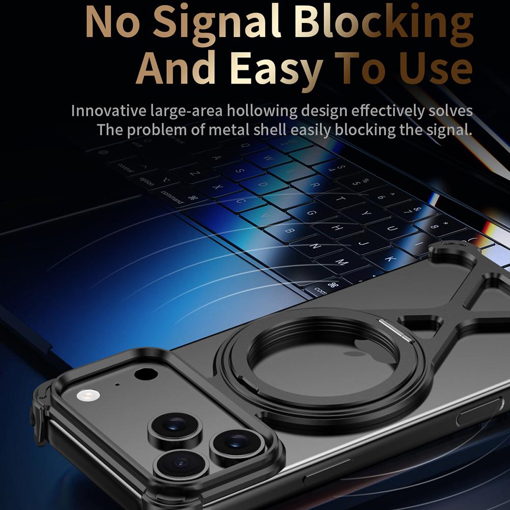 For iPhone 18 Pro Max / 17 Pro Max Borderless 360 Degree Holder Metal Phone Case - Orange - EDA010121501A