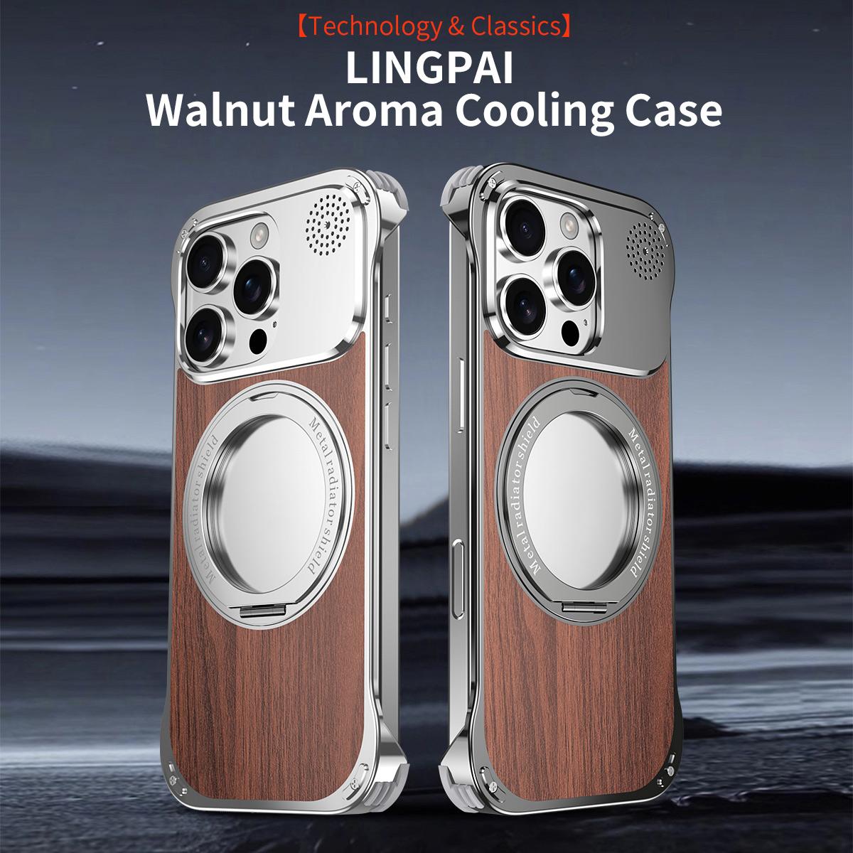 For iPhone 16 Plus Aromatherapy Walnut Wood Borderless Magnetic Holder Phone Case - Titanium Silver - EDA010122604A