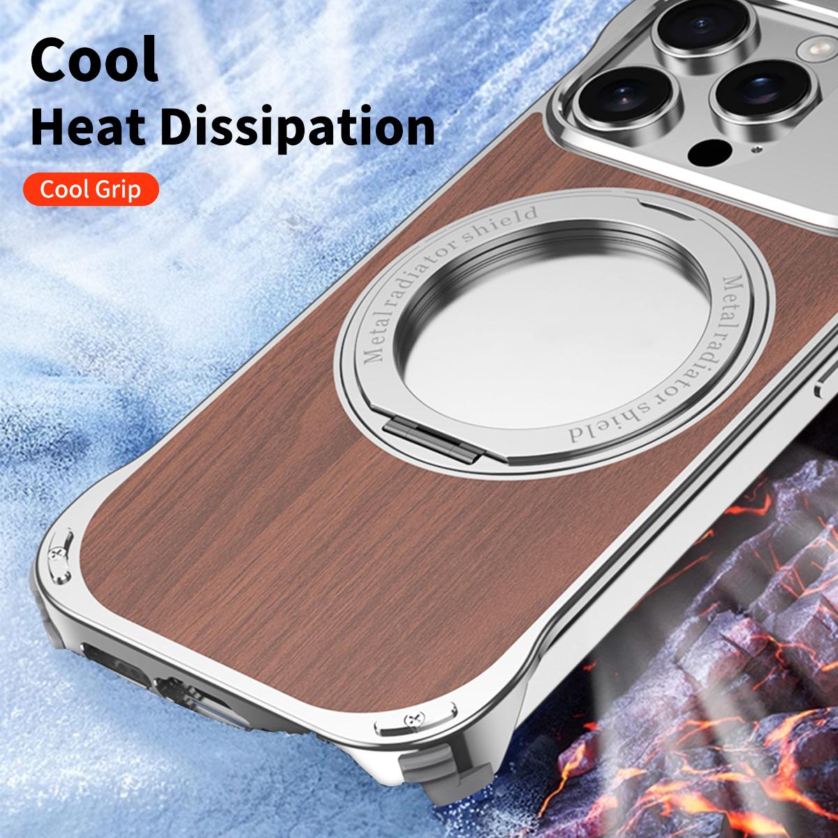 For iPhone 15 Aromatherapy Walnut Wood Borderless Magnetic Holder Phone Case - Titanium Silver - EDA010122603A