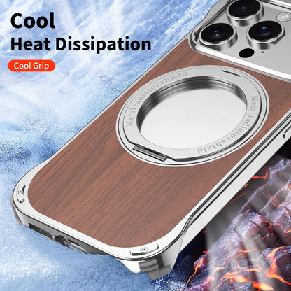 For iPhone 15 Pro Aromatherapy Walnut Wood Borderless Magnetic Holder Phone Case - Titanium Black - EDA010122602B