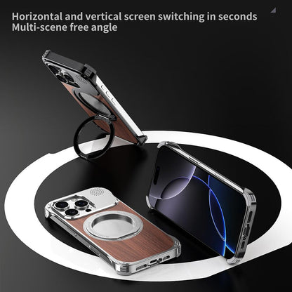 For iPhone 16 Plus Aromatherapy Walnut Wood Borderless Magnetic Holder Phone Case - Titanium Silver - EDA010122604A