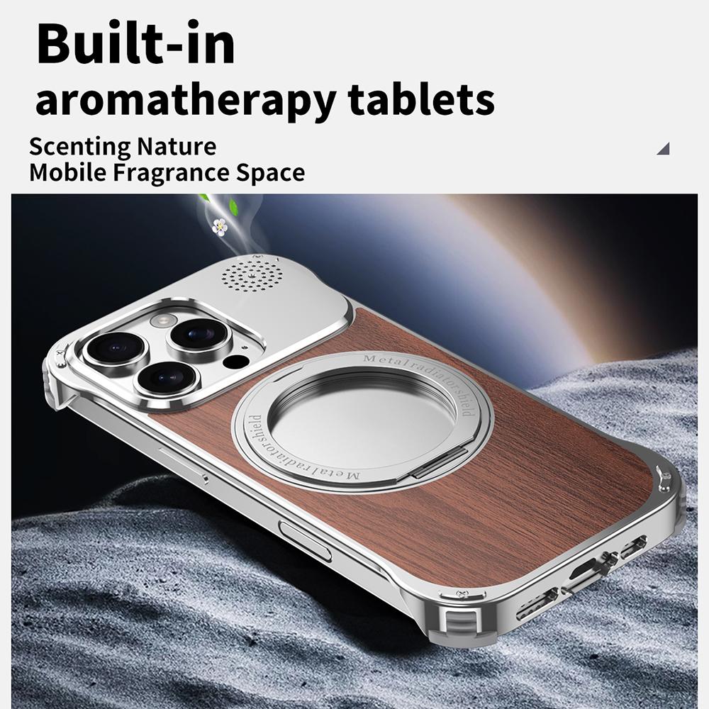 For iPhone 15 Aromatherapy Walnut Wood Borderless Magnetic Holder Phone Case - Titanium Silver - EDA010122603A