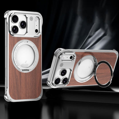 For iPhone 17 Pro Aromatherapy Walnut Wood Borderless Magnetic Holder Phone Case - Titanium Silver - EDA010122702A