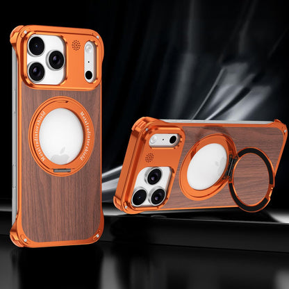 For iPhone 17 Pro Aromatherapy Walnut Wood Borderless Magnetic Holder Phone Case - Orange - EDA010122702D