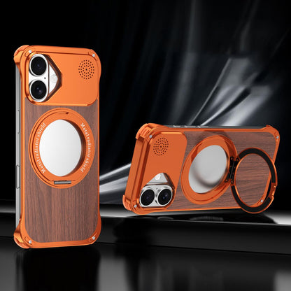 For iPhone 17 Aromatherapy Walnut Wood Borderless Magnetic Holder Phone Case - Orange - EDA010122703D