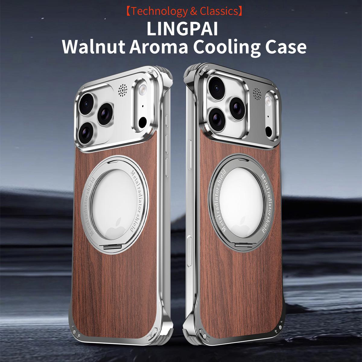 For iPhone 17 Aromatherapy Walnut Wood Borderless Magnetic Holder Phone Case - Titanium Silver - EDA010122703A