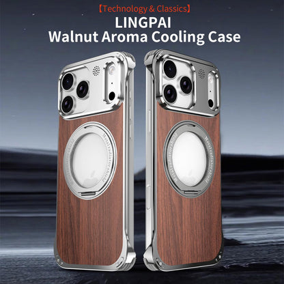 For iPhone 17 Aromatherapy Walnut Wood Borderless Magnetic Holder Phone Case - Titanium Silver - EDA010122703A
