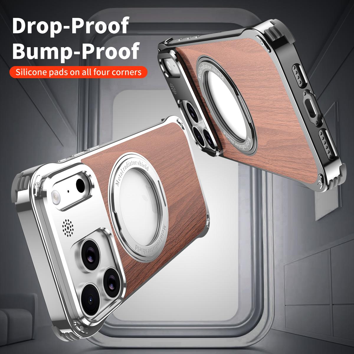 For iPhone 17 Aromatherapy Walnut Wood Borderless Magnetic Holder Phone Case - Titanium Silver - EDA010122703A