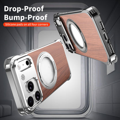 For iPhone 17 Pro Max Aromatherapy Walnut Wood Borderless Magnetic Holder Phone Case - Titanium Silver - EDA010122701A