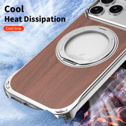 For iPhone 17 Pro Max Aromatherapy Walnut Wood Borderless Magnetic Holder Phone Case - Titanium Silver - EDA010122701A