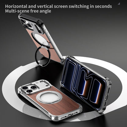 For iPhone 17 Aromatherapy Walnut Wood Borderless Magnetic Holder Phone Case - Titanium Silver - EDA010122703A