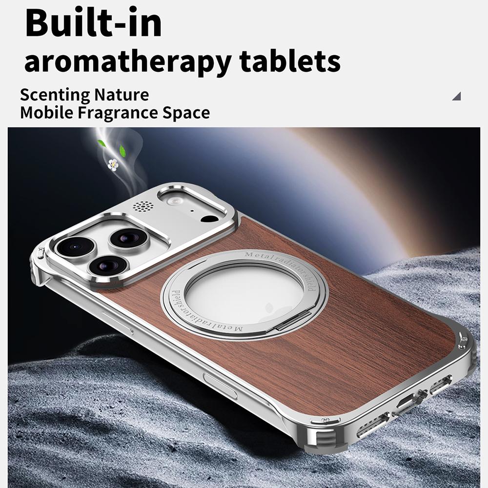 For iPhone 17 Aromatherapy Walnut Wood Borderless Magnetic Holder Phone Case - Titanium Silver - EDA010122703A