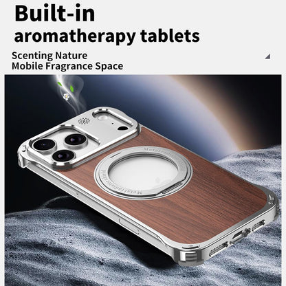 For iPhone 17 Pro Aromatherapy Walnut Wood Borderless Magnetic Holder Phone Case - Titanium Silver - EDA010122702A