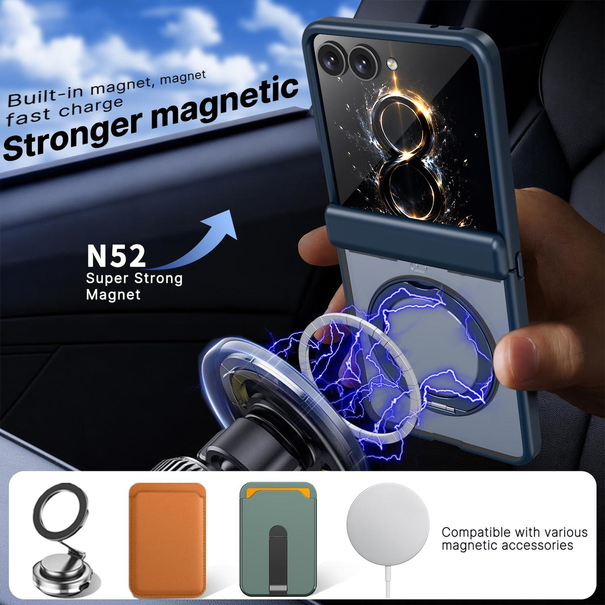 For Galaxy Z Flip8 5G Kalebol MagSafe Metal Ring Holder Phone Case - Blue - EDA010125901B