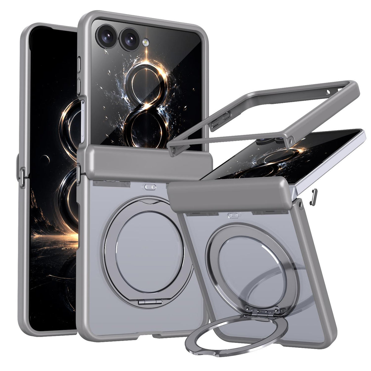 For Galaxy Z Flip8 5G Kalebol MagSafe Metal Ring Holder Phone Case - Titanium Gray - EDA010125901C