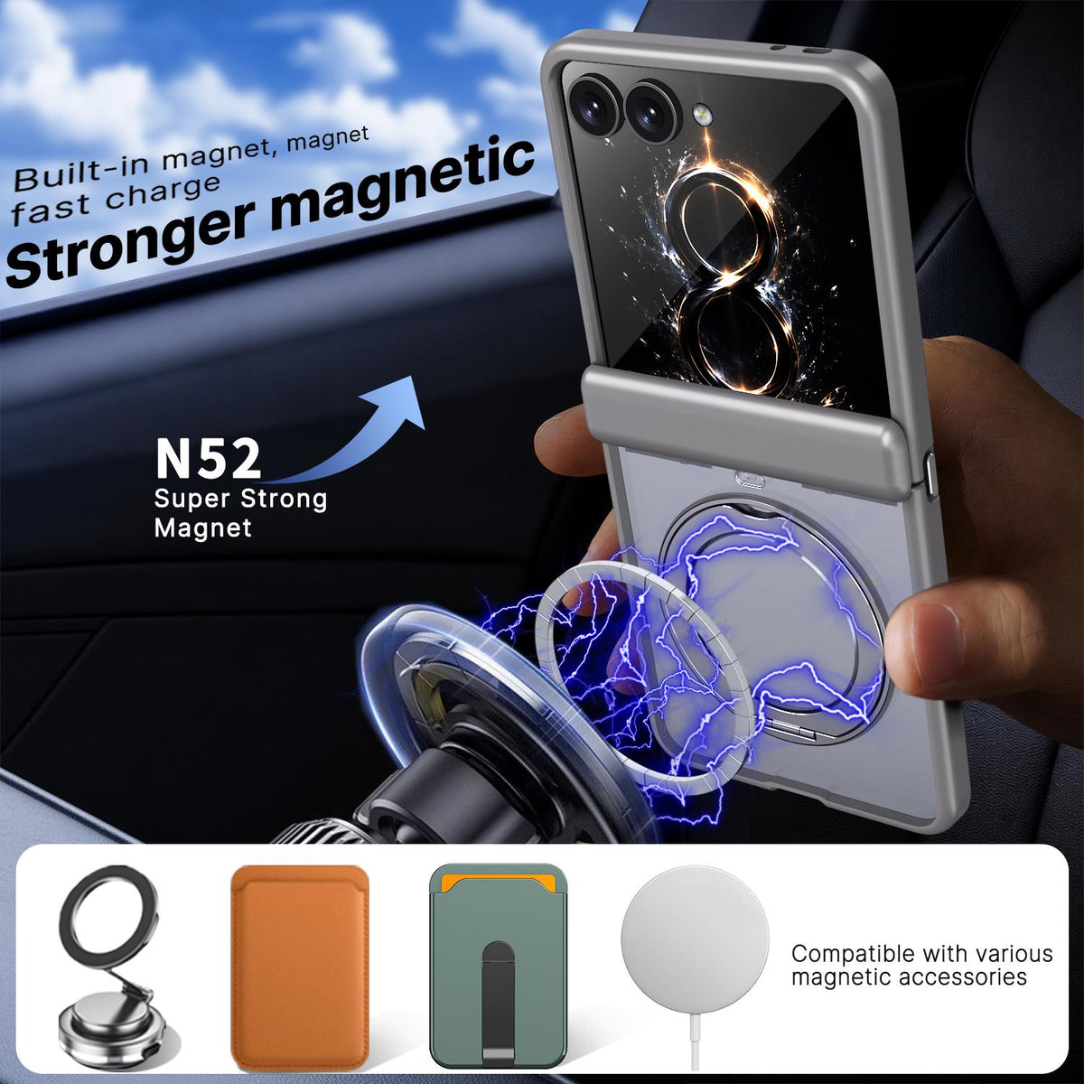 For Galaxy Z Flip8 5G Kalebol MagSafe Metal Ring Holder Phone Case - Titanium Gray - EDA010125901C