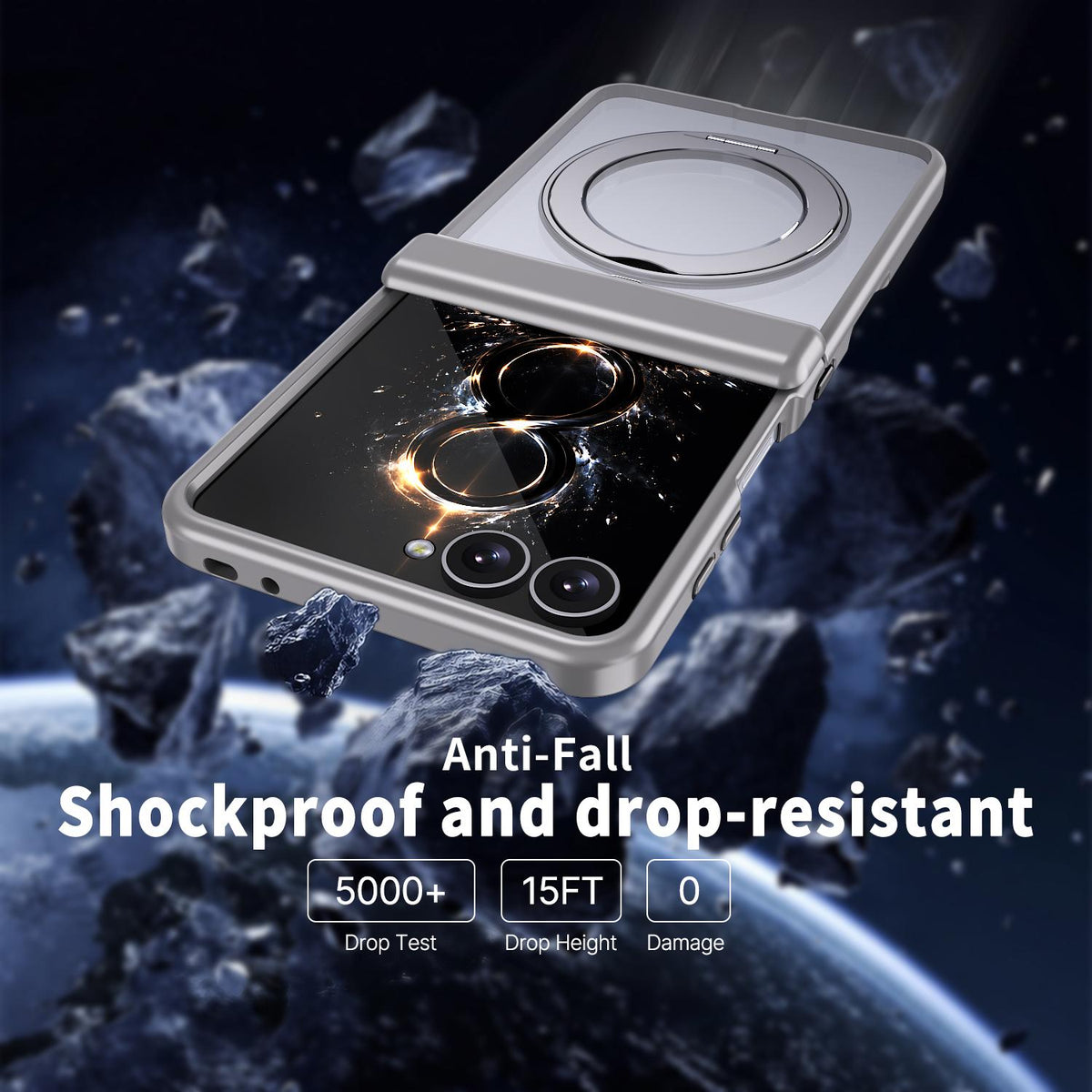 For Galaxy Z Flip8 5G Kalebol MagSafe Metal Ring Holder Phone Case - Titanium Gray - EDA010125901C