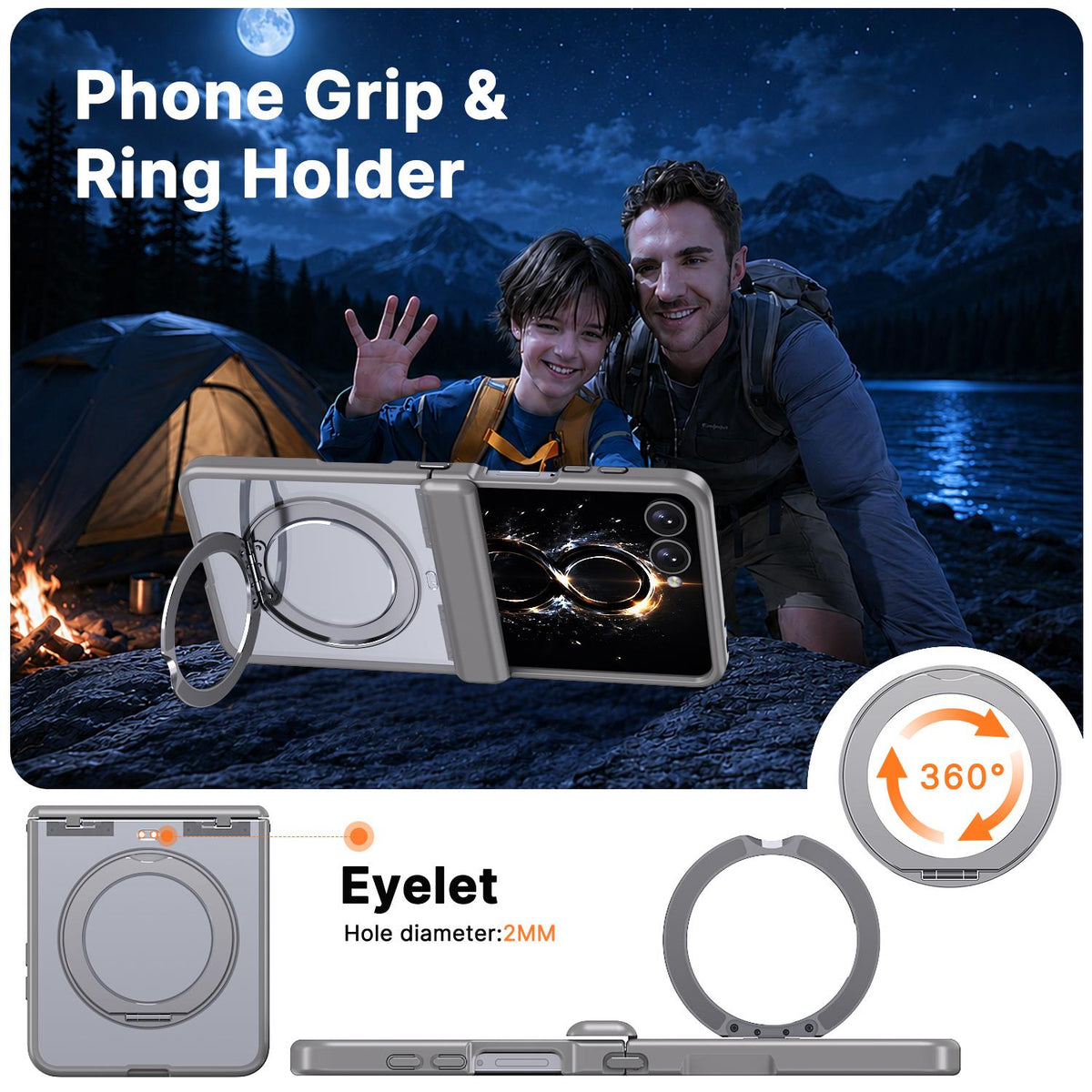 For Galaxy Z Flip8 5G Kalebol MagSafe Metal Ring Holder Phone Case - Titanium Gray - EDA010125901C