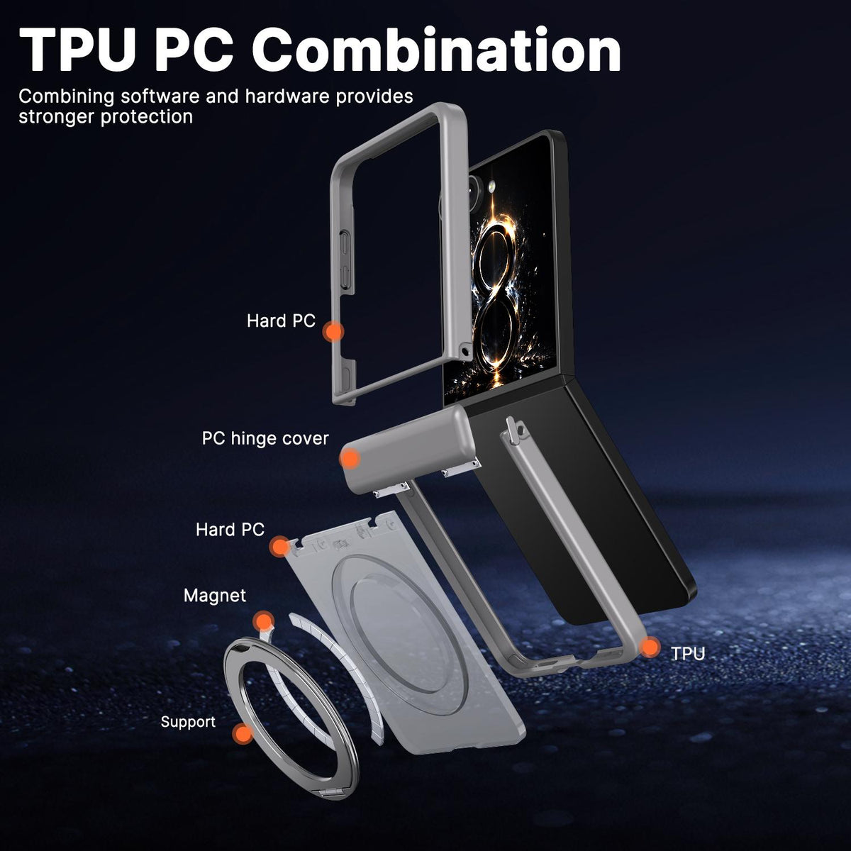 For Galaxy Z Flip8 5G Kalebol MagSafe Metal Ring Holder Phone Case - Titanium Gray - EDA010125901C