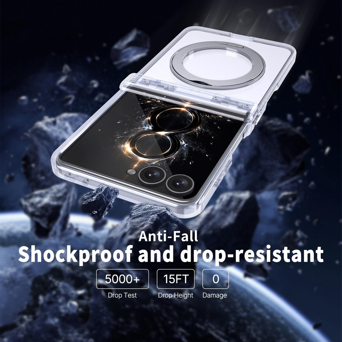 For Galaxy Z Flip8 5G Kalebol MagSafe Metal Ring Holder Phone Case - Transparent - EDA010125901D