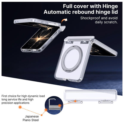For Galaxy Z Flip8 5G Kalebol MagSafe Metal Ring Holder Phone Case - Transparent - EDA010125901D