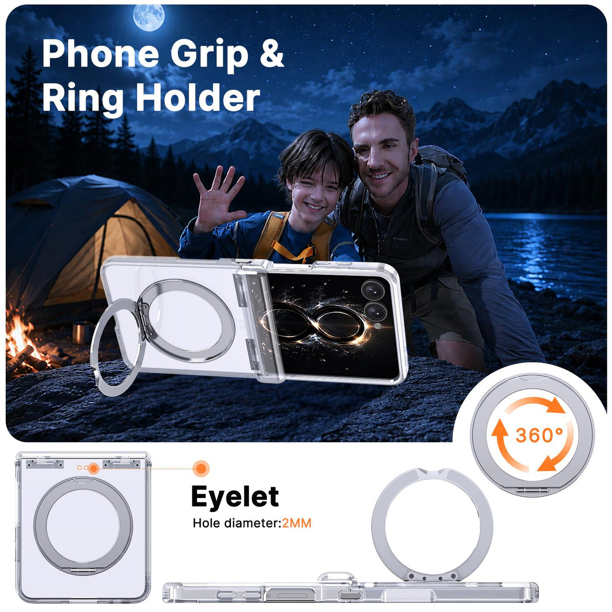 For Galaxy Z Flip8 5G Kalebol MagSafe Metal Ring Holder Phone Case - Transparent - EDA010125901D