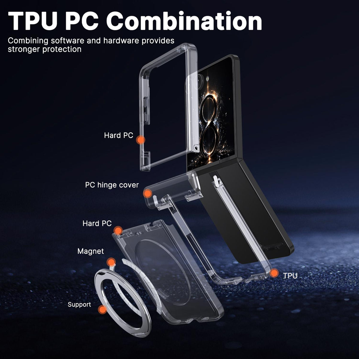 For Galaxy Z Flip8 5G Kalebol MagSafe Metal Ring Holder Phone Case - Transparent - EDA010125901D
