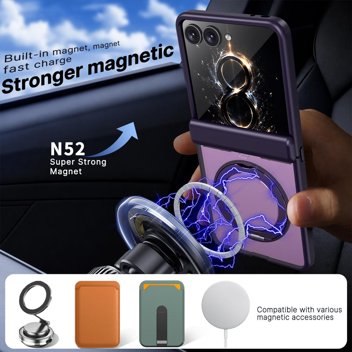 For Galaxy Z Flip8 5G Kalebol MagSafe Metal Ring Holder Phone Case - Purple - EDA010125901E