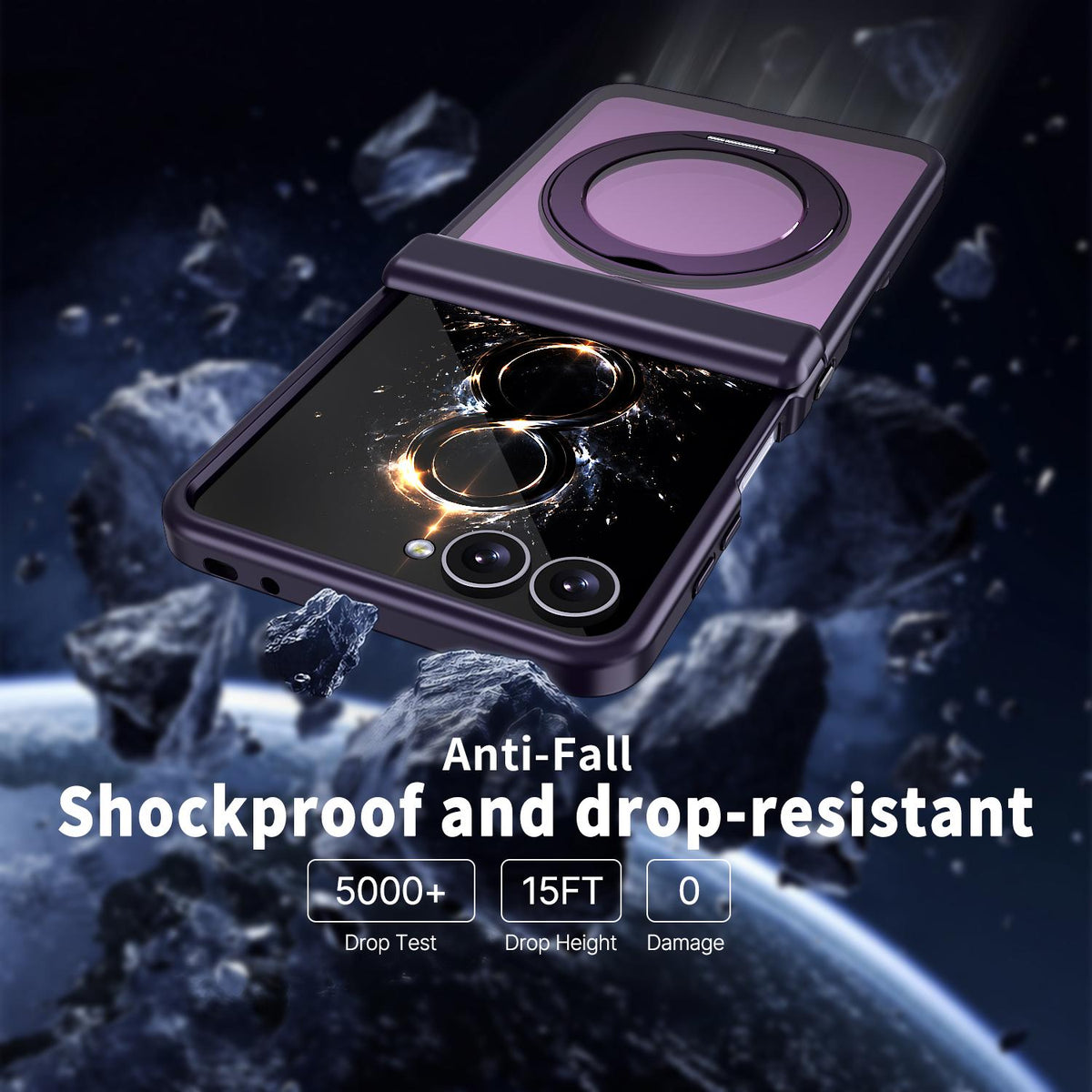 For Galaxy Z Flip8 5G Kalebol MagSafe Metal Ring Holder Phone Case - Purple - EDA010125901E