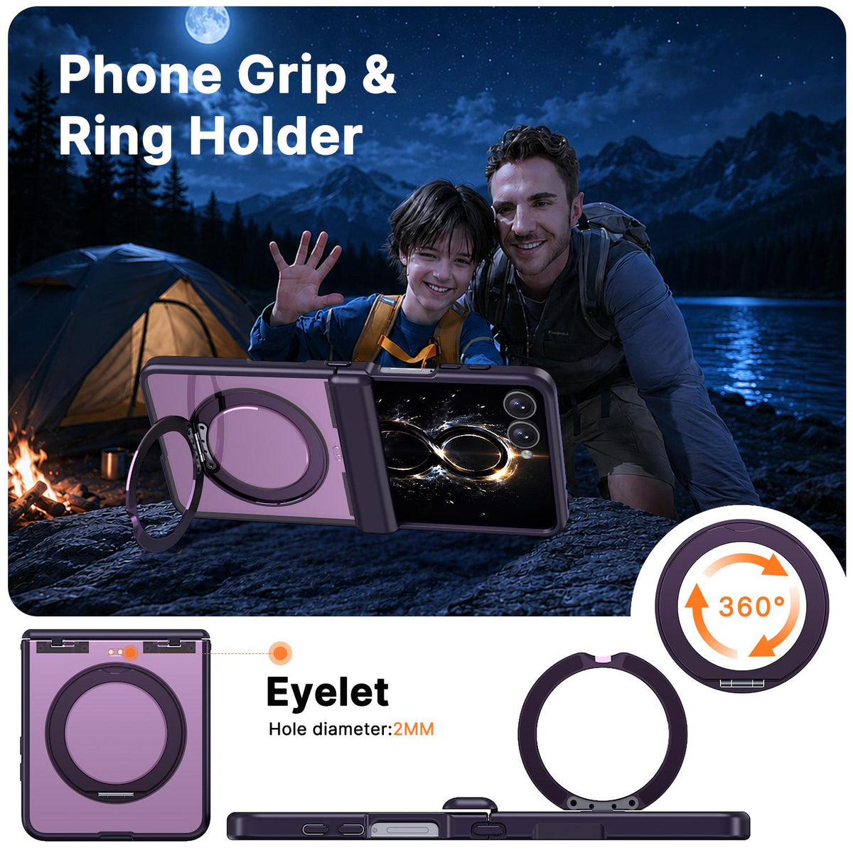 For Galaxy Z Flip8 5G Kalebol MagSafe Metal Ring Holder Phone Case - Purple - EDA010125901E