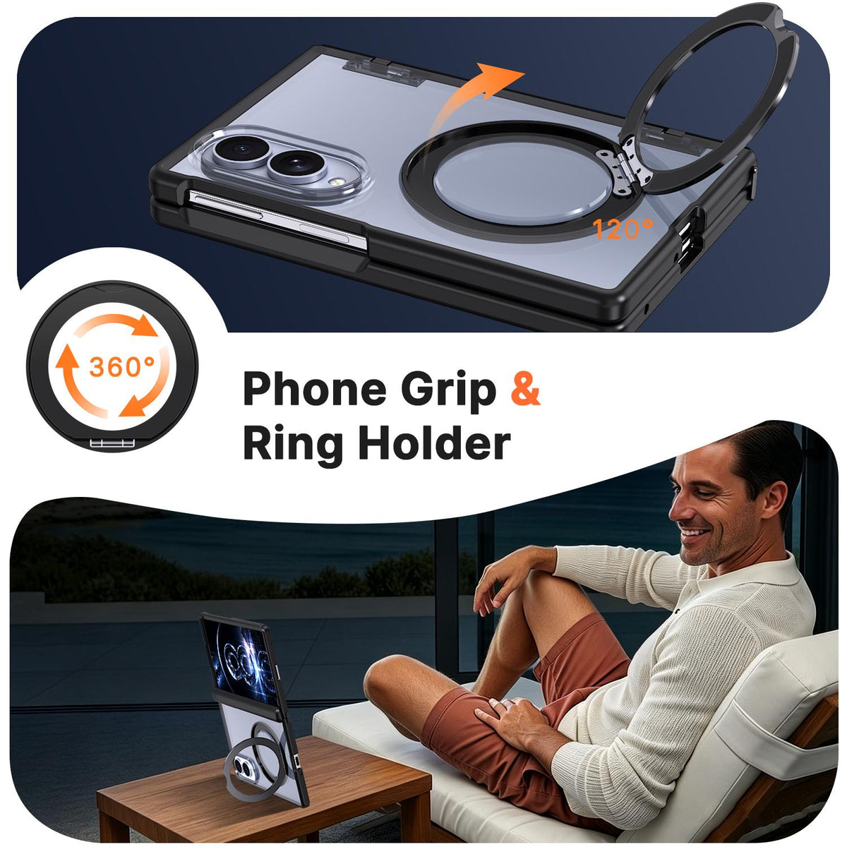 For Galaxy Z Fold8 5G Kalebol MagSafe Metal Ring Holder Phone Case - Black - EDA010125903A