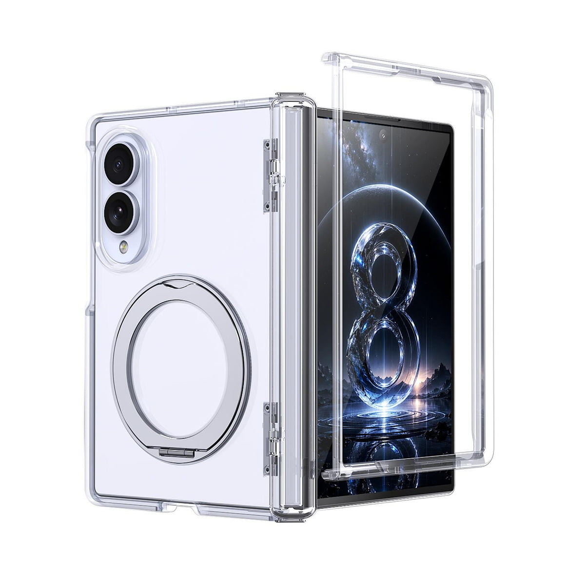For Galaxy Z Fold8 5G Kalebol MagSafe Metal Ring Holder Phone Case - Transparent - EDA010125903D