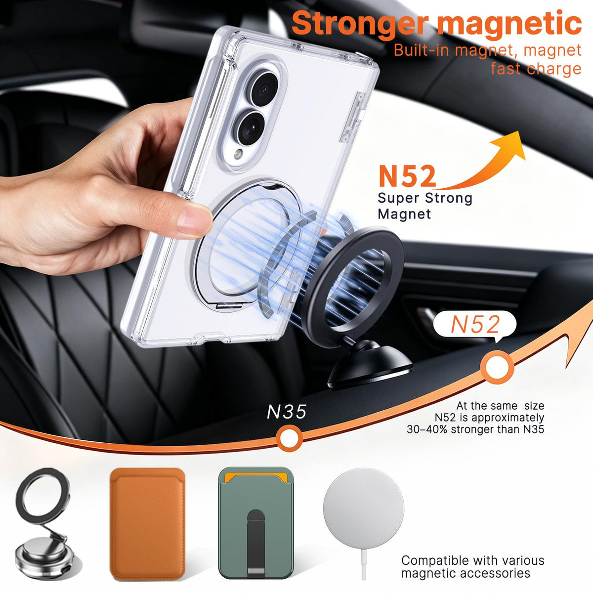 For Galaxy Z Fold8 5G Kalebol MagSafe Metal Ring Holder Phone Case - Transparent - EDA010125903D