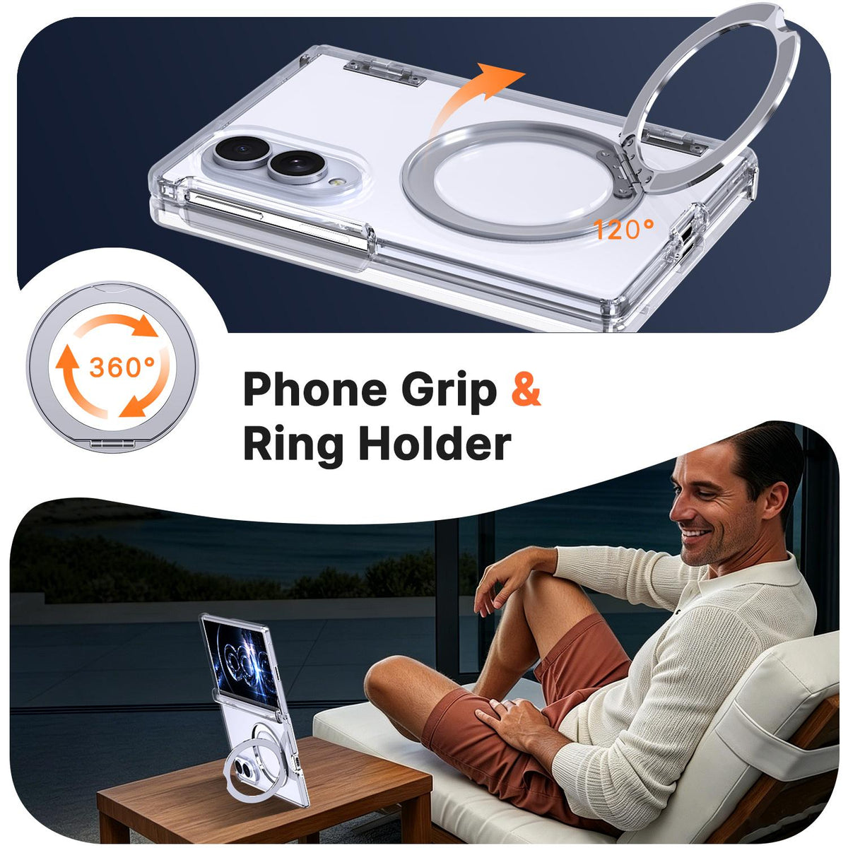 For Galaxy Z Fold8 5G Kalebol MagSafe Metal Ring Holder Phone Case - Transparent - EDA010125903D
