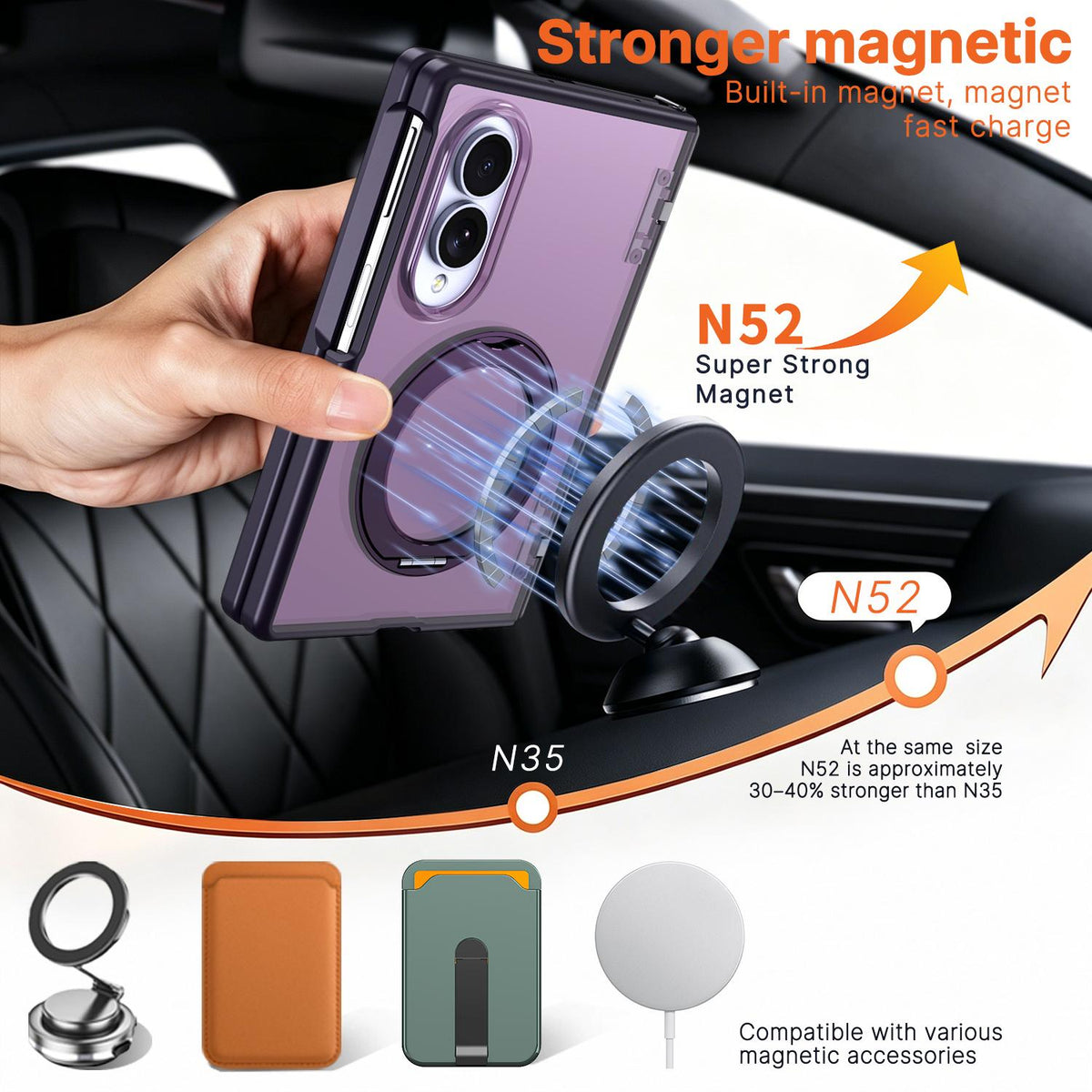 For Galaxy Z Fold8 5G Kalebol MagSafe Metal Ring Holder Phone Case - Purple - EDA010125903E