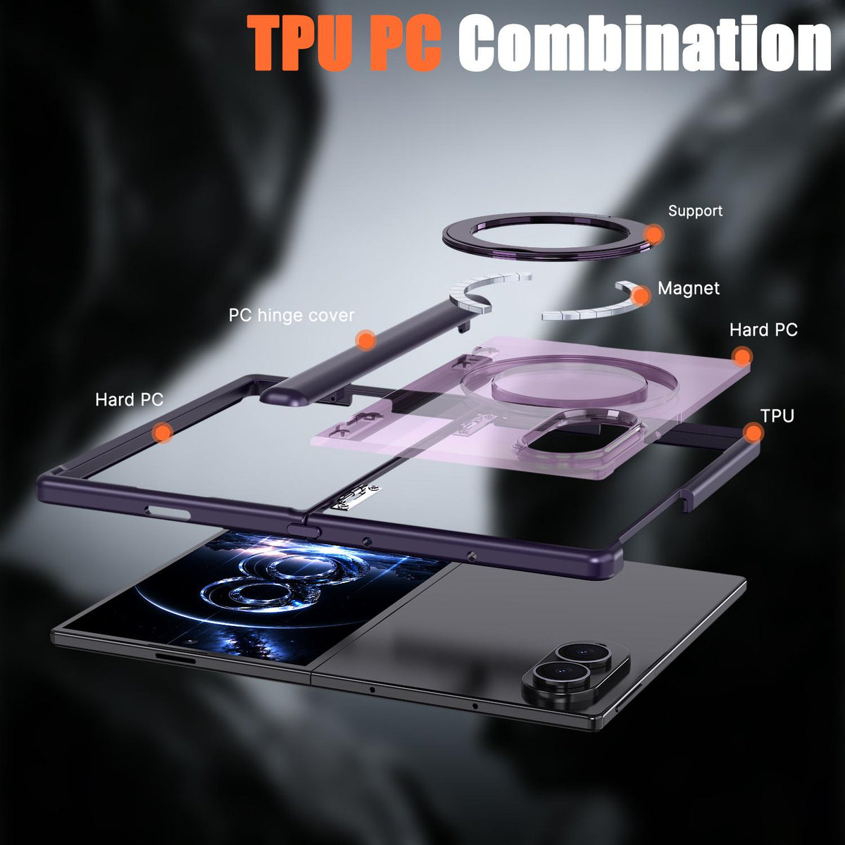 For Galaxy Z Fold8 5G Kalebol MagSafe Metal Ring Holder Phone Case - Purple - EDA010125903E
