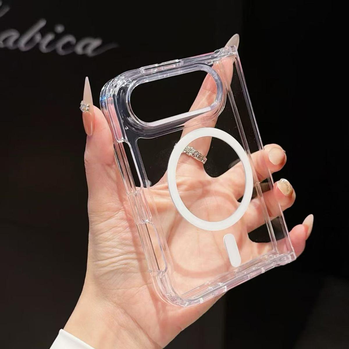 For iPhone Duo Acrylic Transparent Magnetic Phone Case - White - EDA010129001A