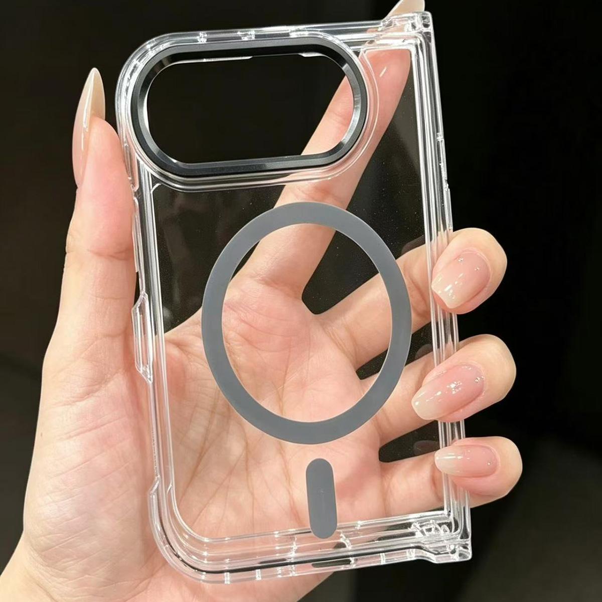 For iPhone Duo Acrylic Transparent Magnetic Phone Case - Grey - EDA010129001B